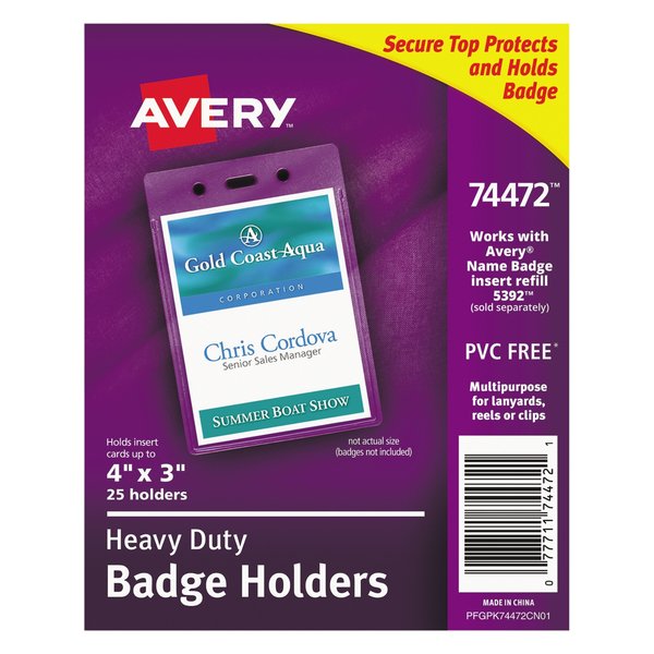 Avery Dennison Clear Top Badge, 3 x 4, PK25 74472